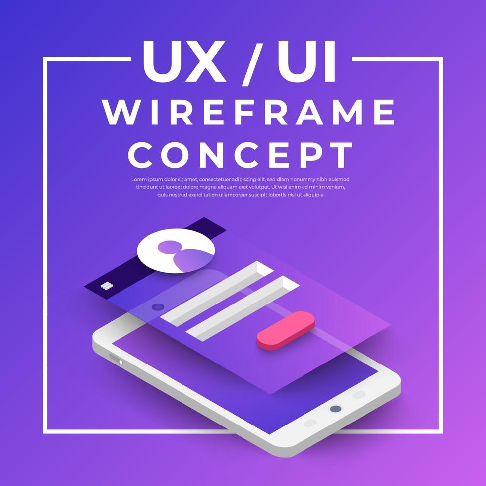 UX UI Flowchart. Mock-ups  mobile application concept isometric flat design. Vector illustration.