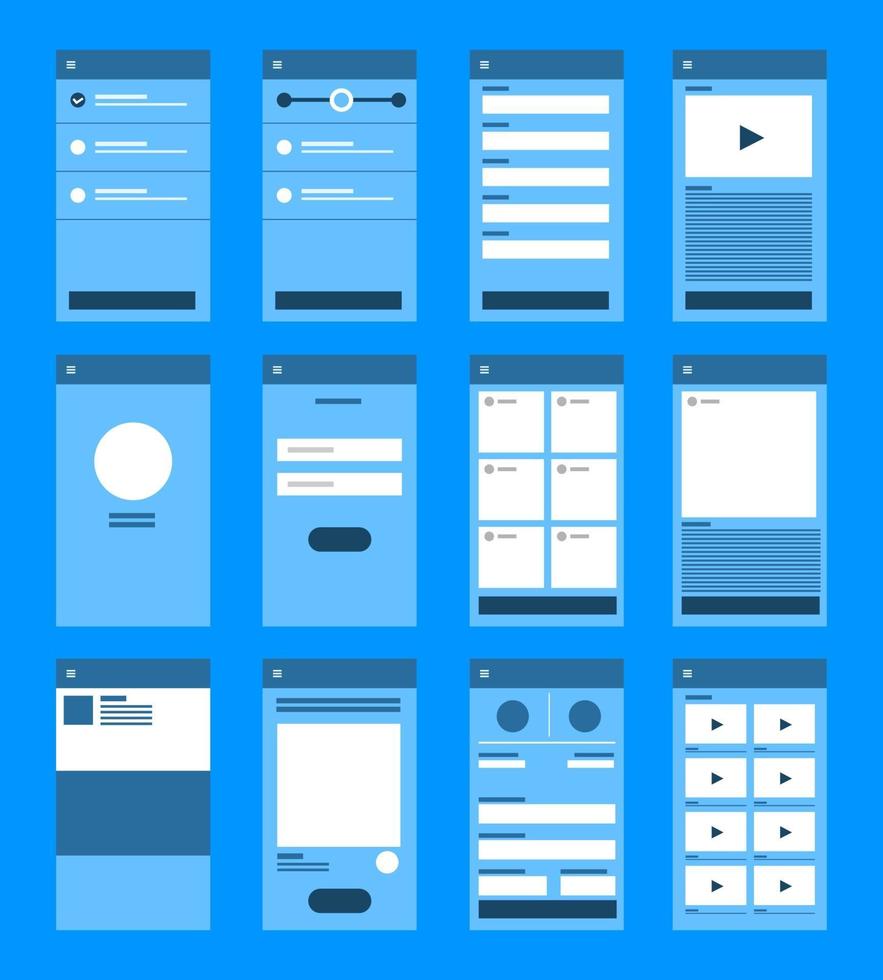 ux ui diagrama de flujo. maquetas de diseño plano del concepto de aplicación móvil. ilustración vectorial vector