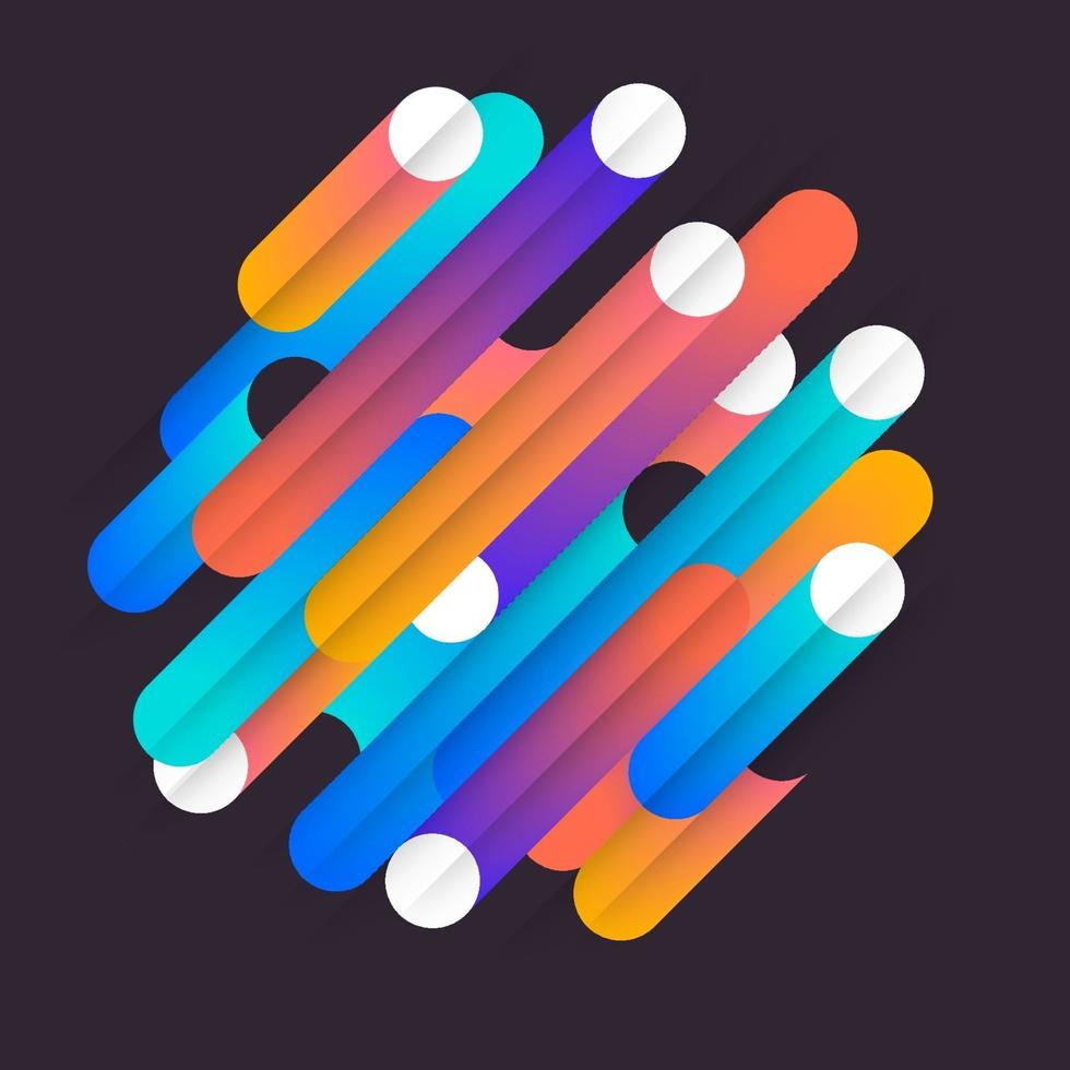 Various colored rounded shapes lines in diagonal rhythm. Vector illustration of dynamic composition. Motion graphic geometric element.