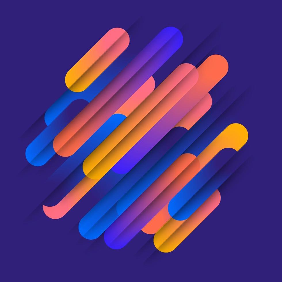 Various colored rounded shapes lines in diagonal rhythm. Vector illustration of dynamic composition. Motion graphic geometric element.