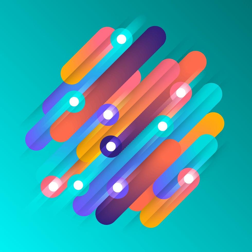 Various colored rounded shapes lines in diagonal rhythm. Vector illustration of dynamic composition. Motion graphic geometric element.