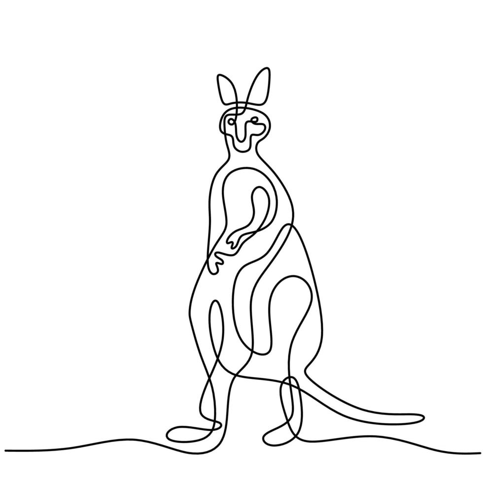 One continuous line drawing of funny standing kangaroo. Australian animal mascot concept for travel tourism campaign icon. Animals rescue conservation park icon. Hand drawn minimalist style vector