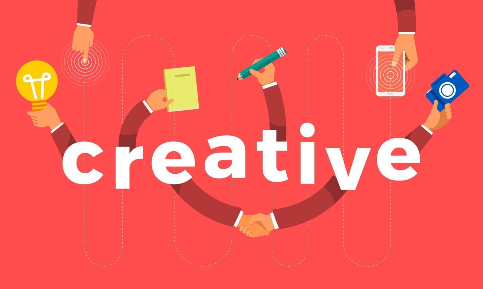 Flat design concept hand create symbol icon and words creative. Vector illustrations.
