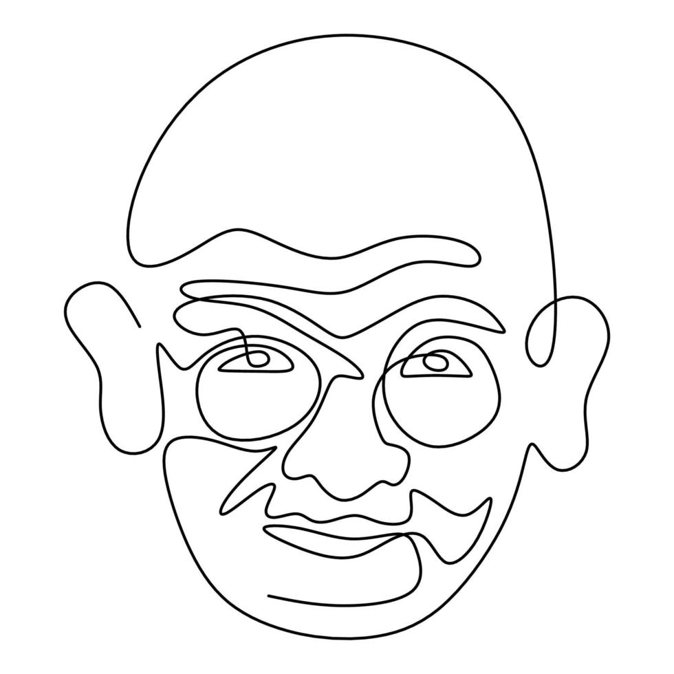 Mahatma Gandhi the Indian figure continuous one line drawing. Gandhi is a man who leader of the Indian independence movement from British Rule, who employed nonviolent resistance. Vector illustration