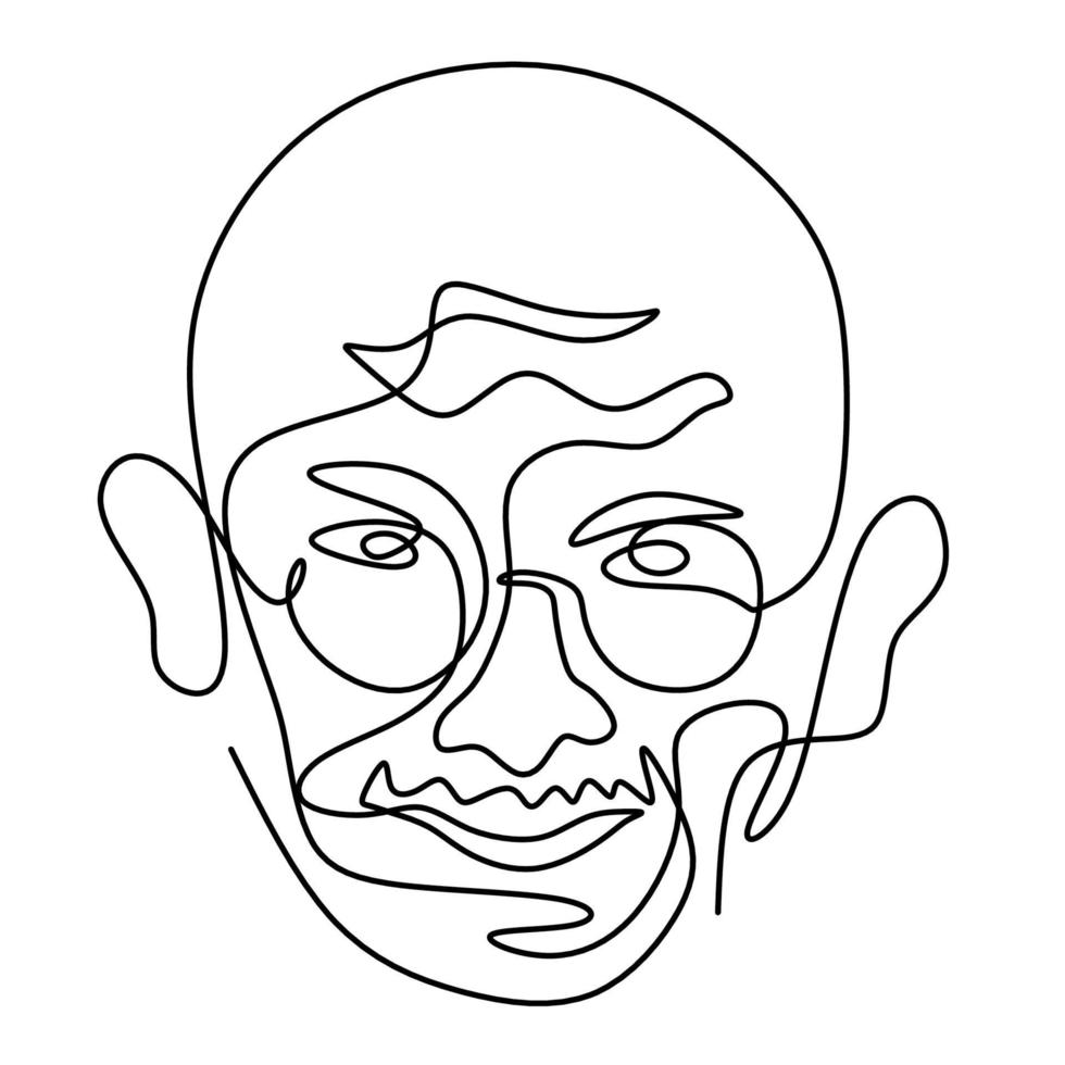 Mahatma Gandhi the Indian figure continuous one line drawing. Gandhi is a man who leader of the Indian independence movement from British Rule, who employed nonviolent resistance. Vector illustration