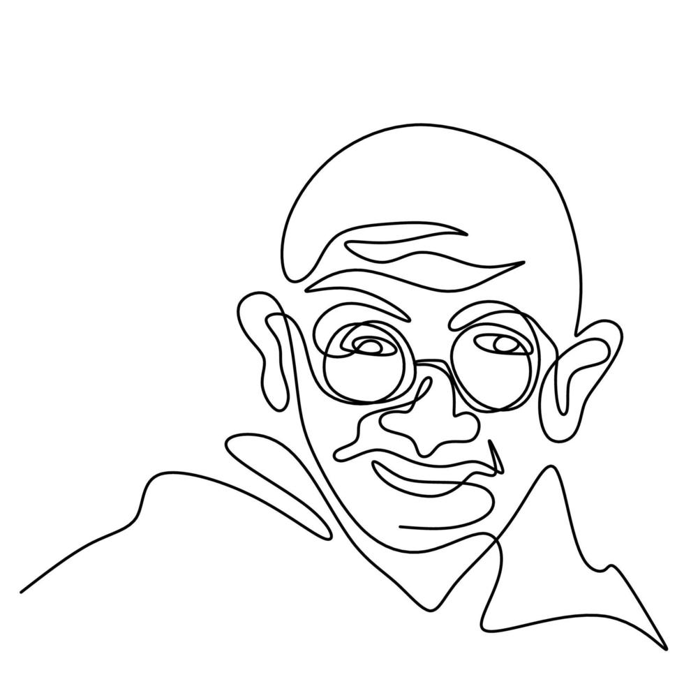 dibujo continuo de una línea de mahatma gandhi. abogado indio, nacionalista anticolonialista y especialista en ética política. el líder del movimiento de independencia de la India con frases y frases célebres. vector