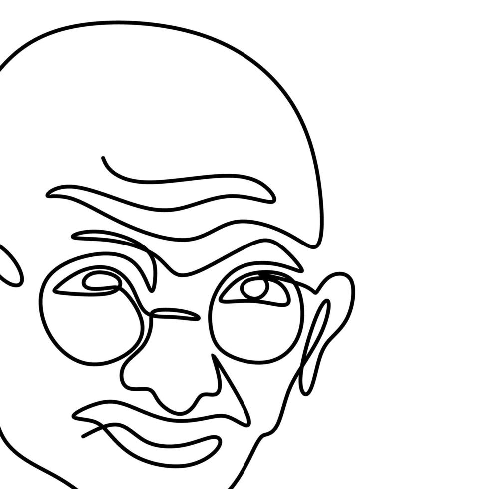 One continuous line drawing of Mahatma Gandhi. An Indian figure who was the leader of the Indian independence isolated on white background. India Republic Day, January 26. Vector illustration