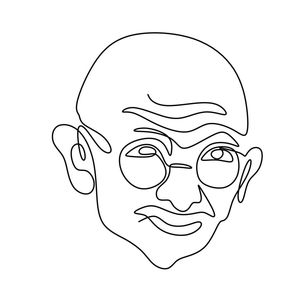 One continuous line drawing of Mahatma Gandhi. An Indian figure who was the leader of the Indian independence isolated on white background. India Republic Day, January 26. Vector illustration