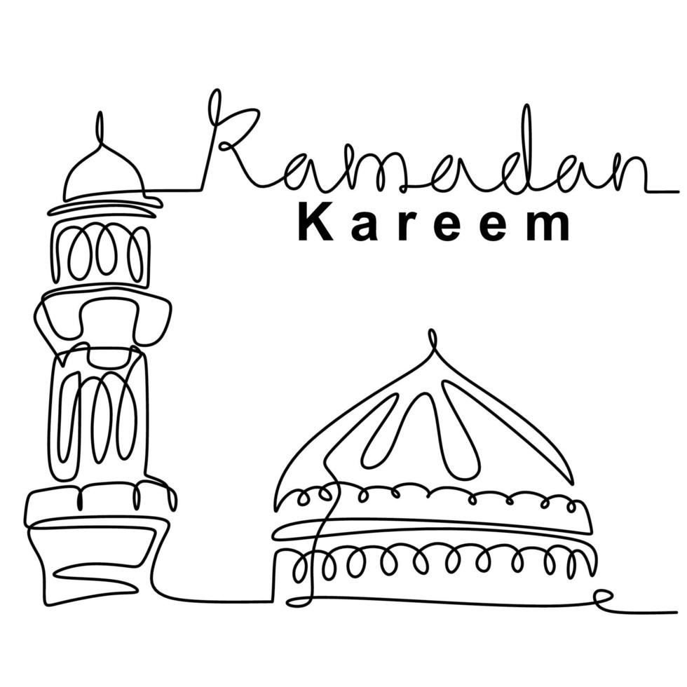 mezquita dibujo de línea continua vector diseño minimalista. feliz eid mubarak, tema ramadan kareem. celebración festiva islámica tradicional, ilustración de boceto de religión y cultura árabe