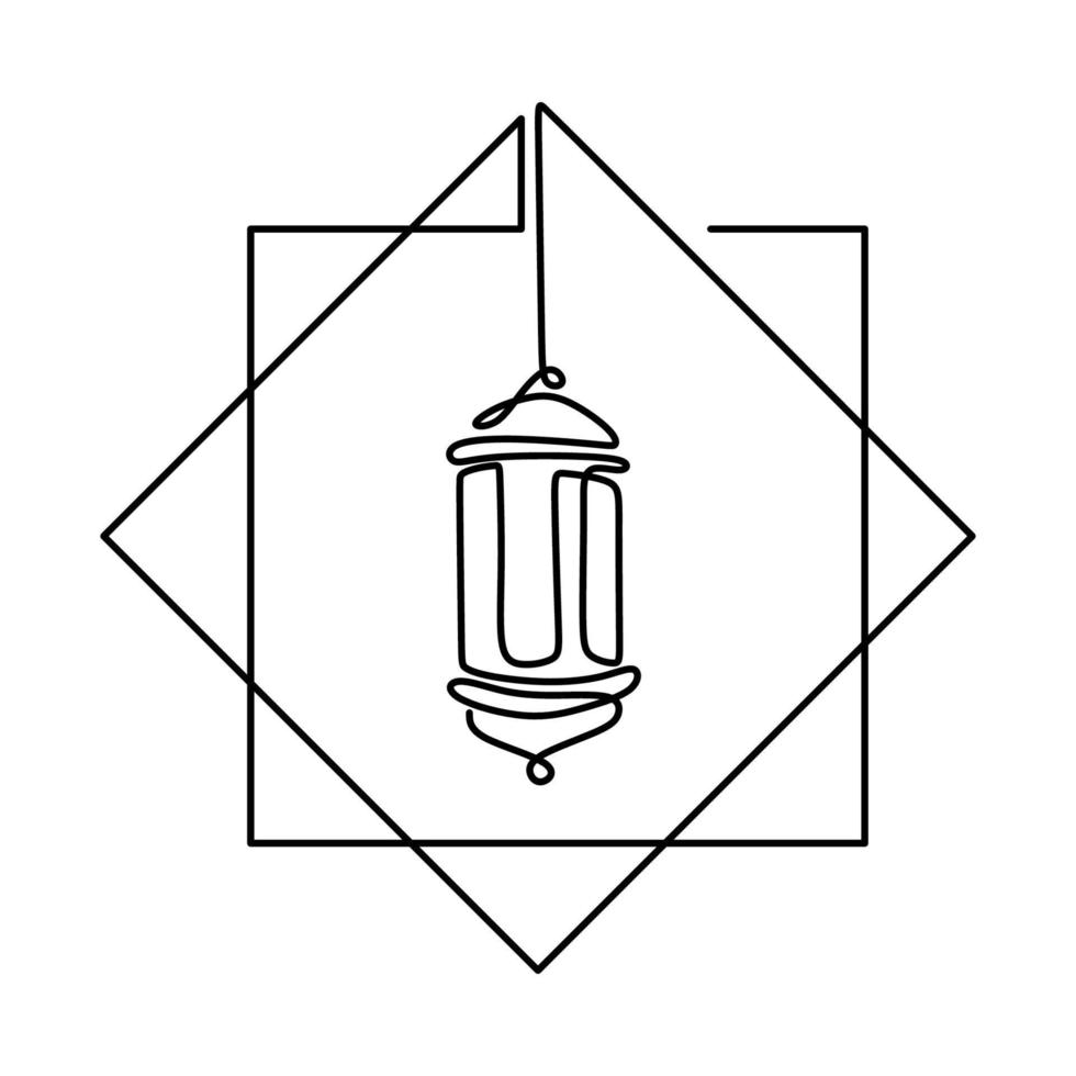 Dibujo de línea continua de linterna tradicional vintage antiguo colgante aislado sobre fondo blanco. símbolo de ornamento islámico. feliz eid mubarak, tema ramadan kareem. estilo minimalista dibujado a mano vector