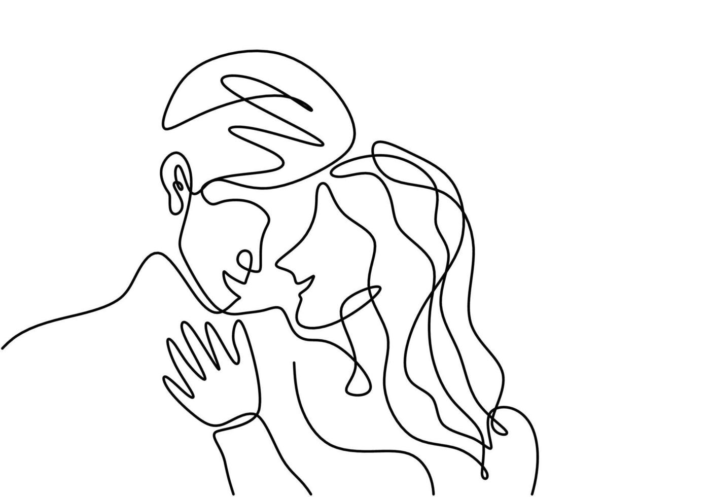 Loving couple is connected by one line drawing. Symbol of love, family and unity. Man and woman in love isolated on white background. Valentine's Day concept minimalism style. Vector illustration