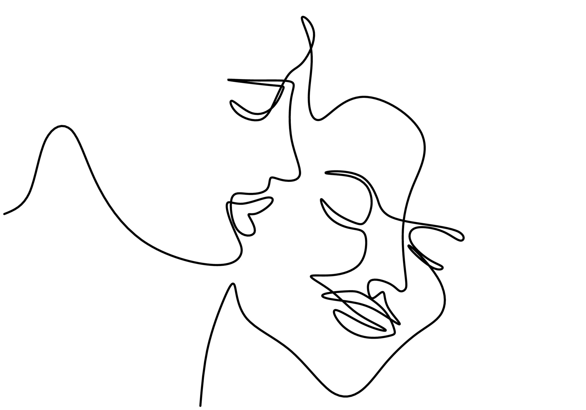 pareja amorosa está conectada por un dibujo de línea. símbolo de amor,  familia y unidad. hombre y mujer enamorados aislados sobre fondo blanco.  concepto de día de san valentín estilo minimalista. ilustración