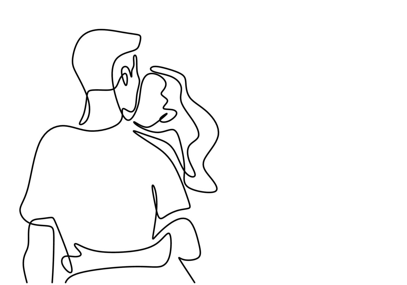 Continuous one line drawing of want to kiss each other. Young romantic couple falling in love and shows their emotions. Good for Valentine banner. Vector illustration minimalism style.