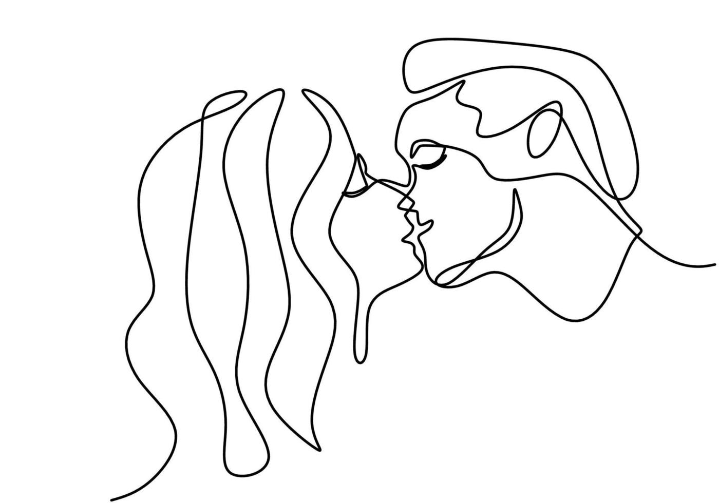 dibujo continuo de una línea de querer besarse. joven pareja romántica enamorarse y muestra sus emociones. bueno para banner de San Valentín. estilo de minimalismo de ilustración vectorial. vector