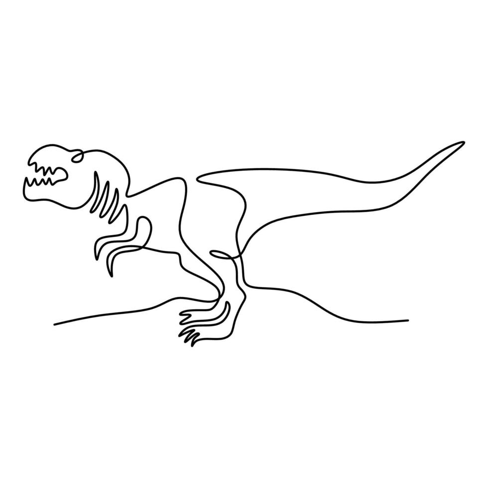 dibujo de una sola línea continua de tiranosaurio rex. animal salvaje aislado sobre fondo blanco. concepto de mascota animal prehistórico para el icono del parque de atracciones temático de dinosaurios. ilustración vectorial vector