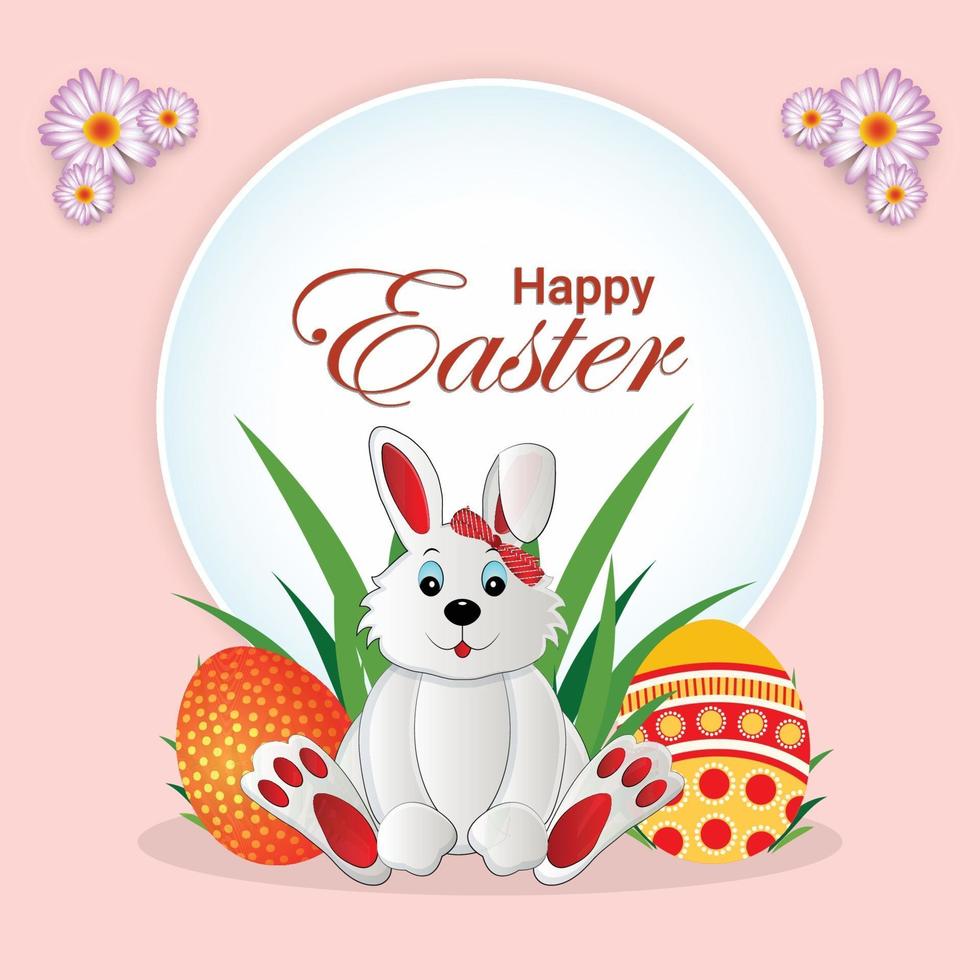 Easter day celebration background with colorful party flag and colorful egg and bunnies vector