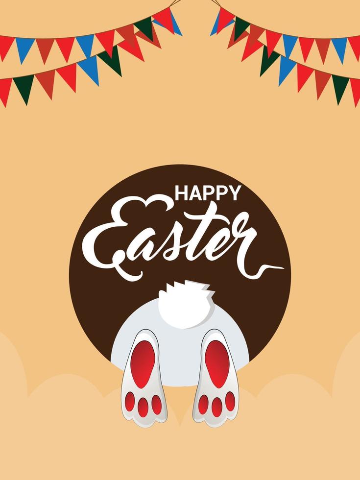 Easter day celebration background with colorful party flag and colorful egg and bunnies vector