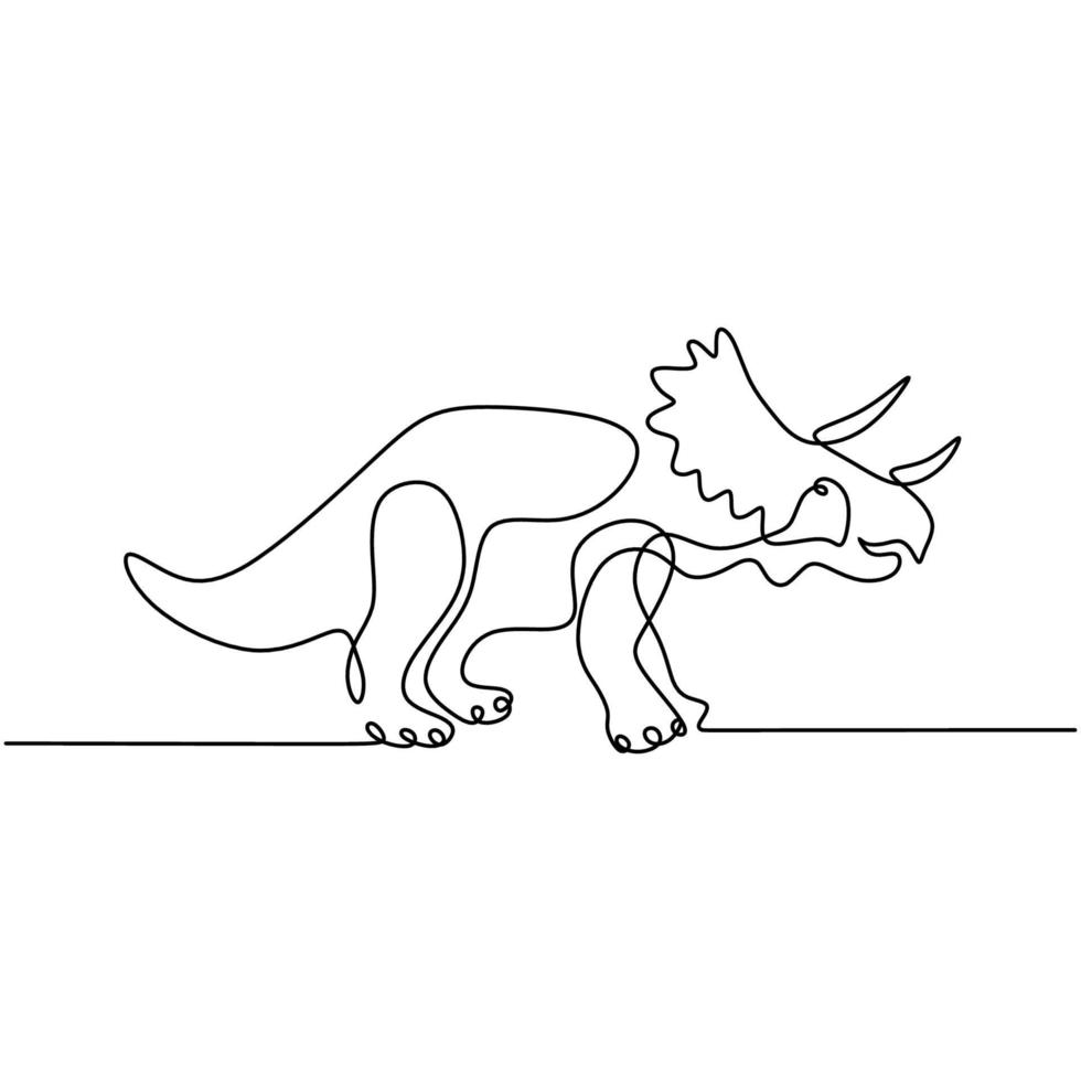 One continuous line drawing of tough triceratops for logo identity. Ornithischian dinosaurs prehistoric animal museum icon. Huge fossil dinosaur in hand drawn flat style isolated on white background vector