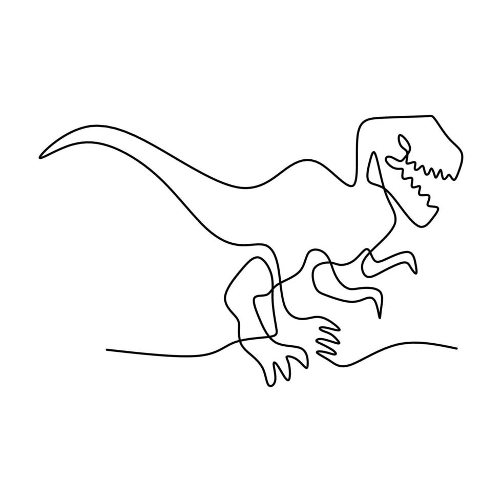 dibujo de una sola línea continua de tiranosaurio rex. animal salvaje aislado sobre fondo blanco. concepto de mascota animal prehistórico para el icono del parque de atracciones temático de dinosaurios. ilustración vectorial vector