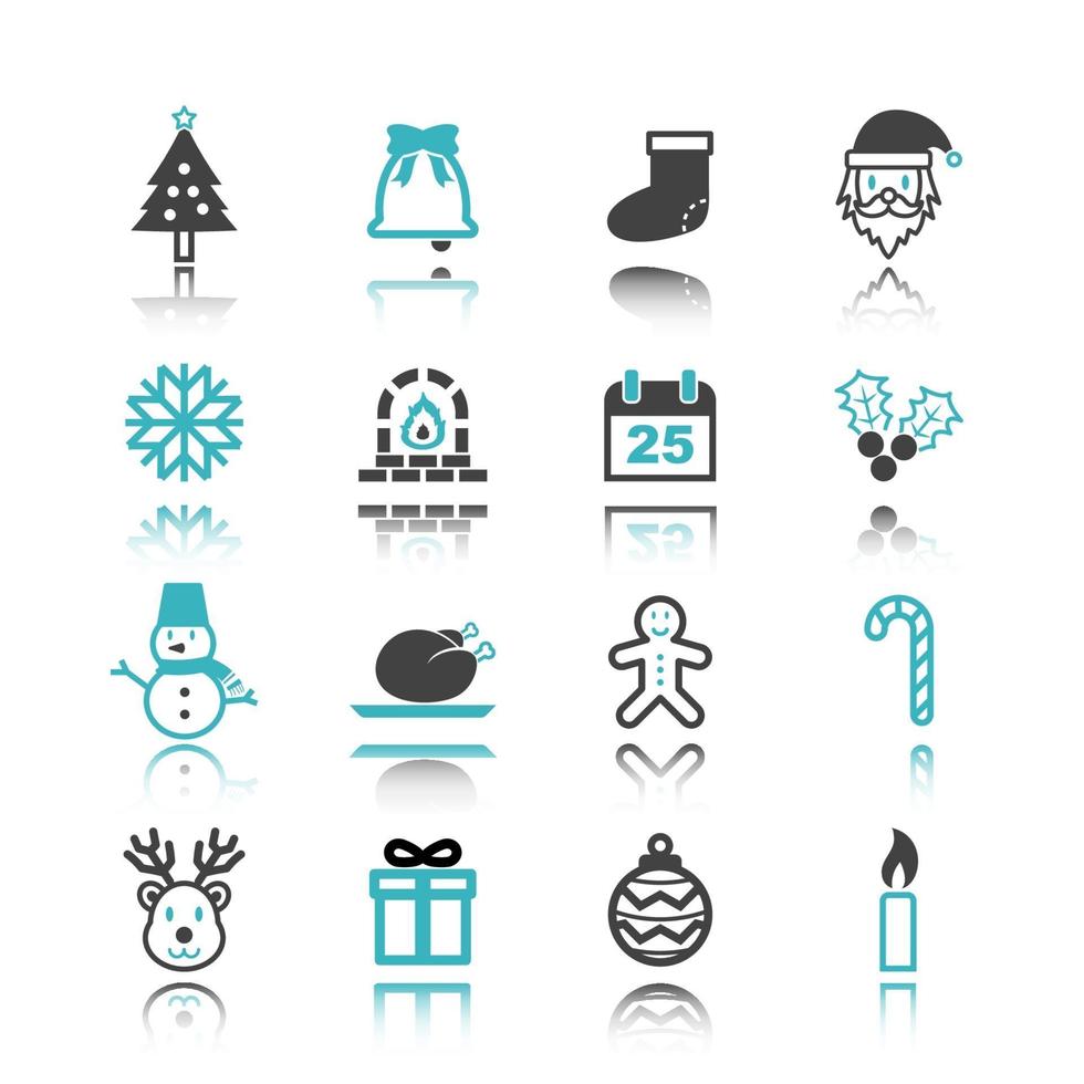 christmas icons with reflection vector