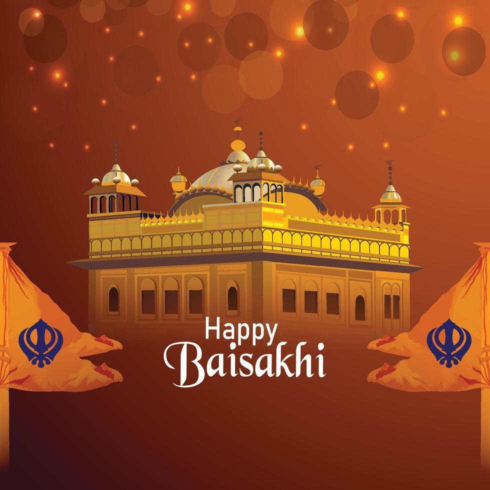 Happy vaisakhi creative illustration golden temple and drum vector