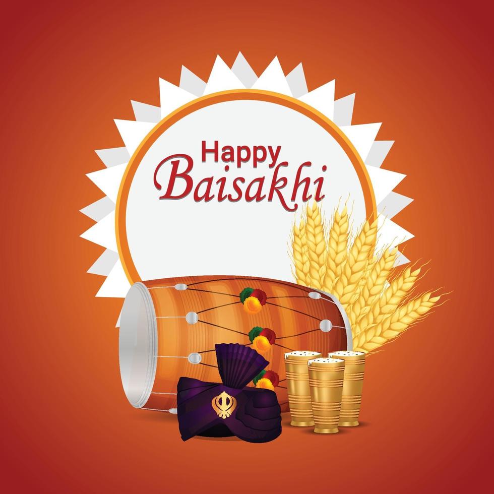 Happy vaisakhi indian sikh festival celebration with flat elements vector