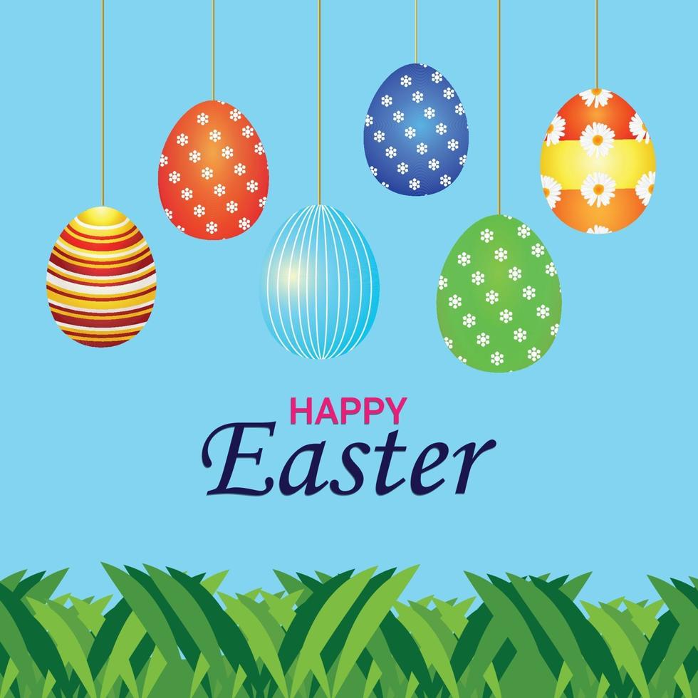Happy easter day celebration background with creative colorful easter egg on green grass background vector