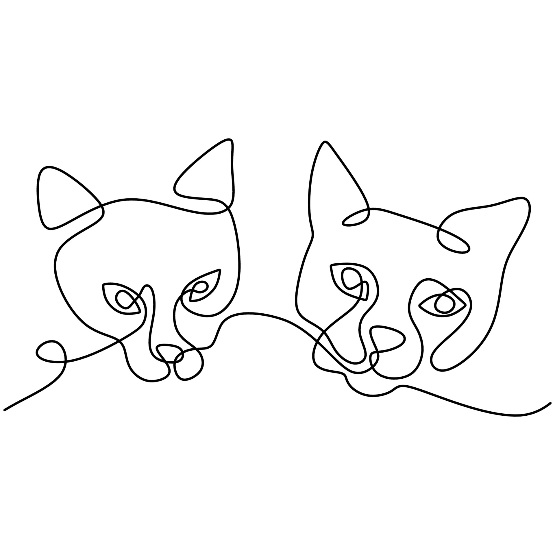 Continuous one line drawing of cat face couple. Two cute kitten head  minimalist art isolated on white background. Pet animals concept hand draw  design contour. Vector illustration 2215010 Vector Art at Vecteezy