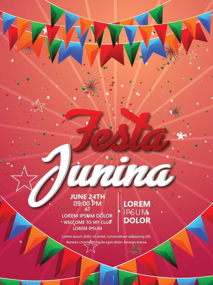 Festa junina invitation cards with guitar and paper lantern on white background vector