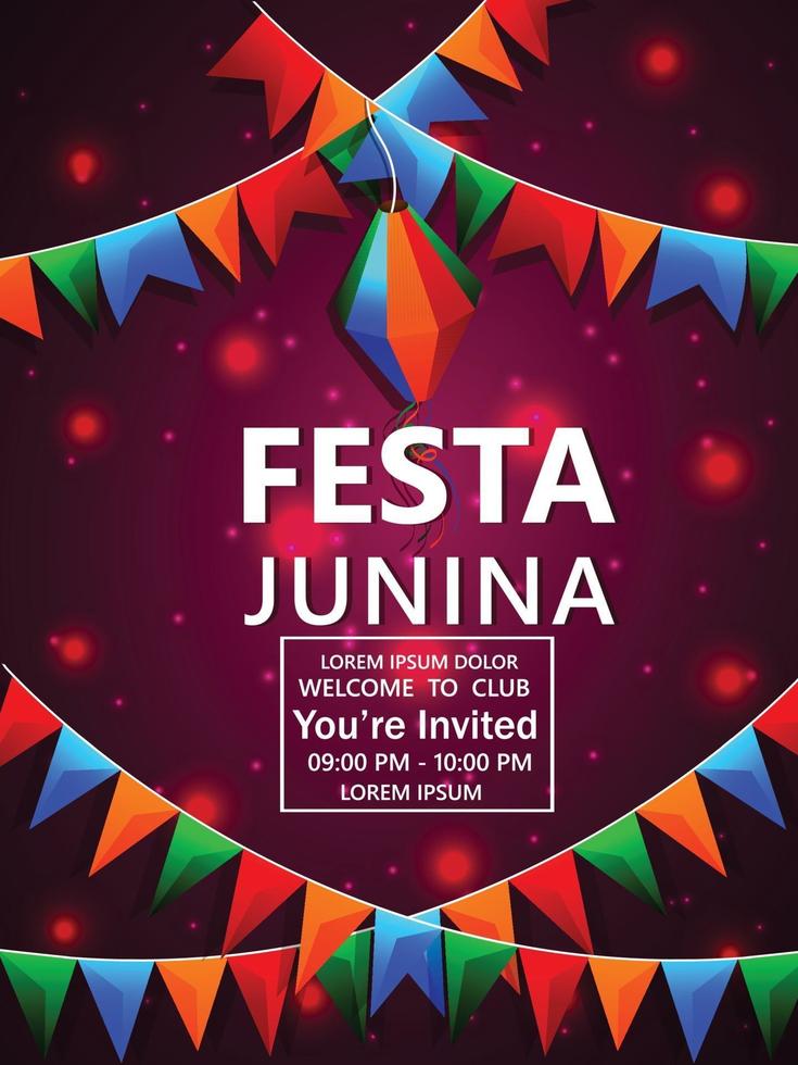 tarjetas de invitación de festa junina con guitarra y sombrero vector