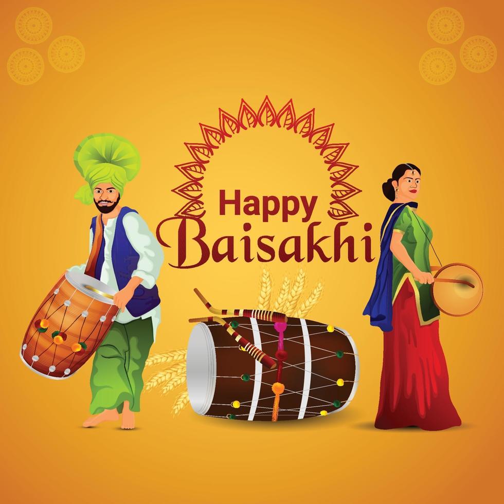 Vector illustration of happy vaisakhi celebration greeting card