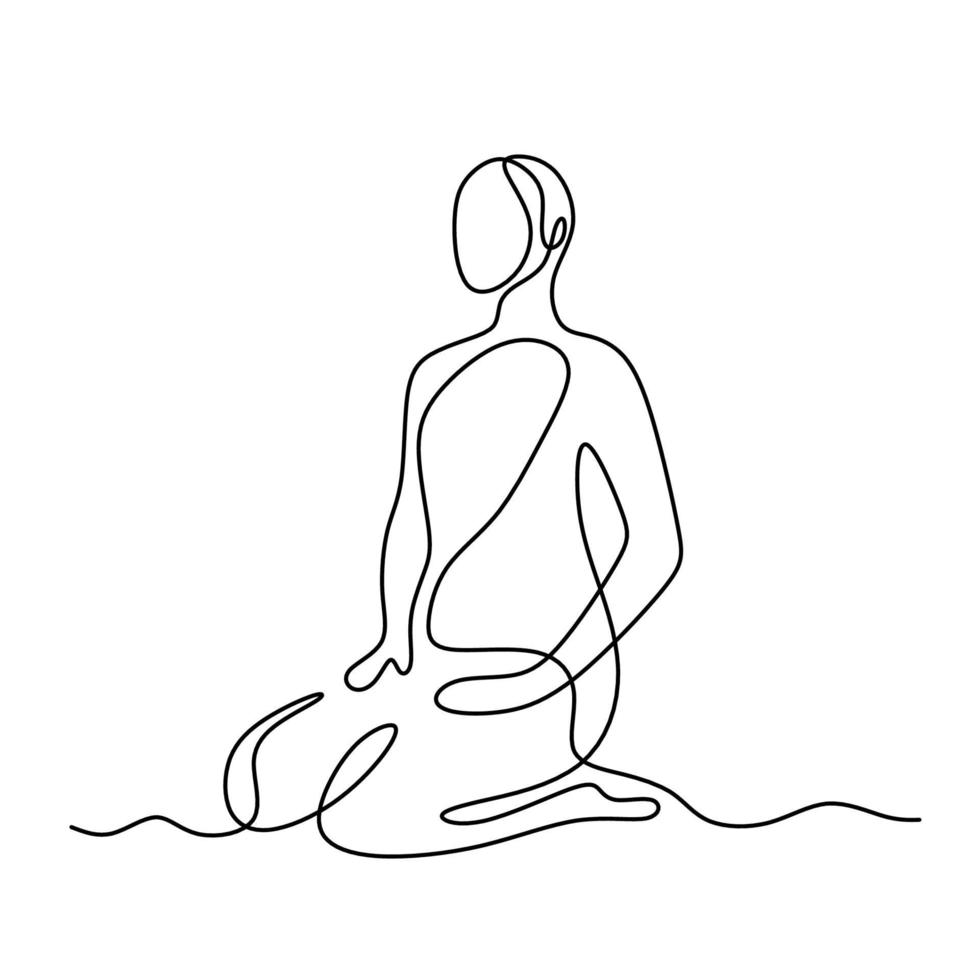 Continuous line drawing of human fitness yoga concept. Young man or ...