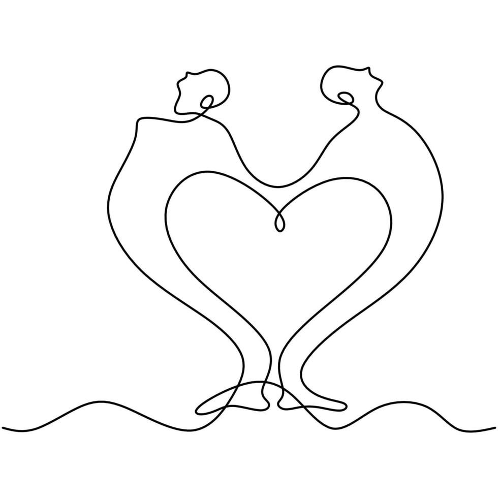 One continuous line drawing of couple doing yoga pose. A man and woman stand back to back and stretch by holding each other's hands. Yoga partner breathing pose concept. Vector illustration
