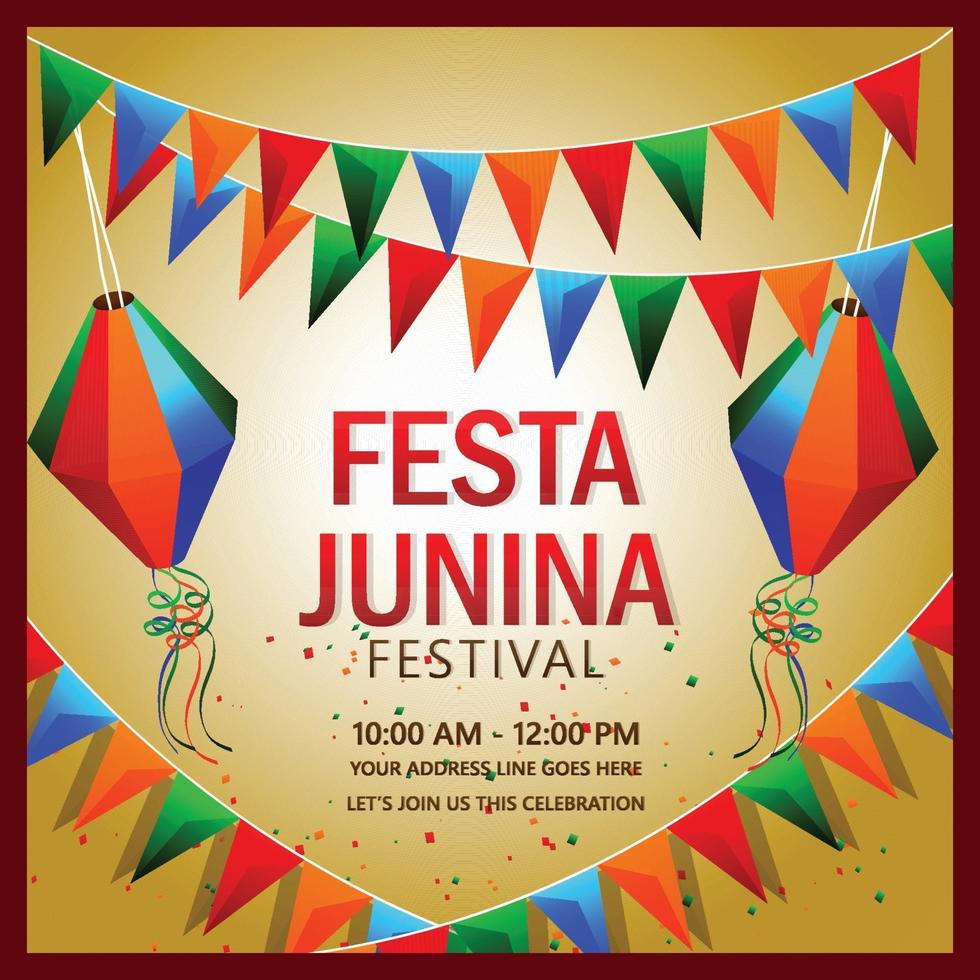 Vector illustration of festa junina with colorful party flag and lantern