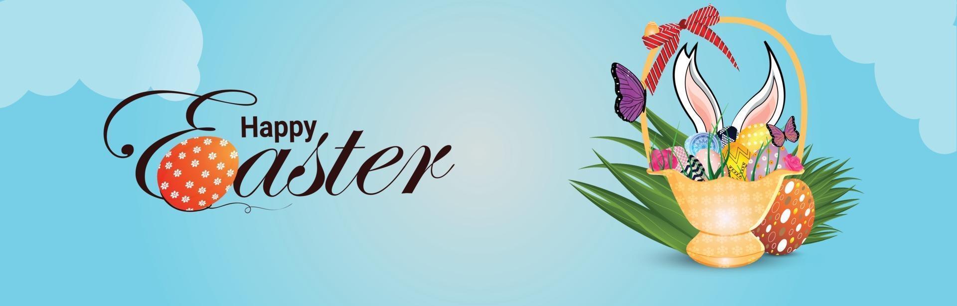 Happy easter day celebration banner with creative easter egg vector