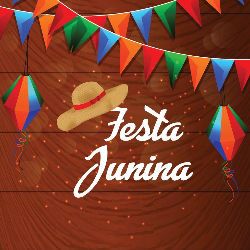 Fondo de fiesta junina con elemento de linterna de papel de colores vector