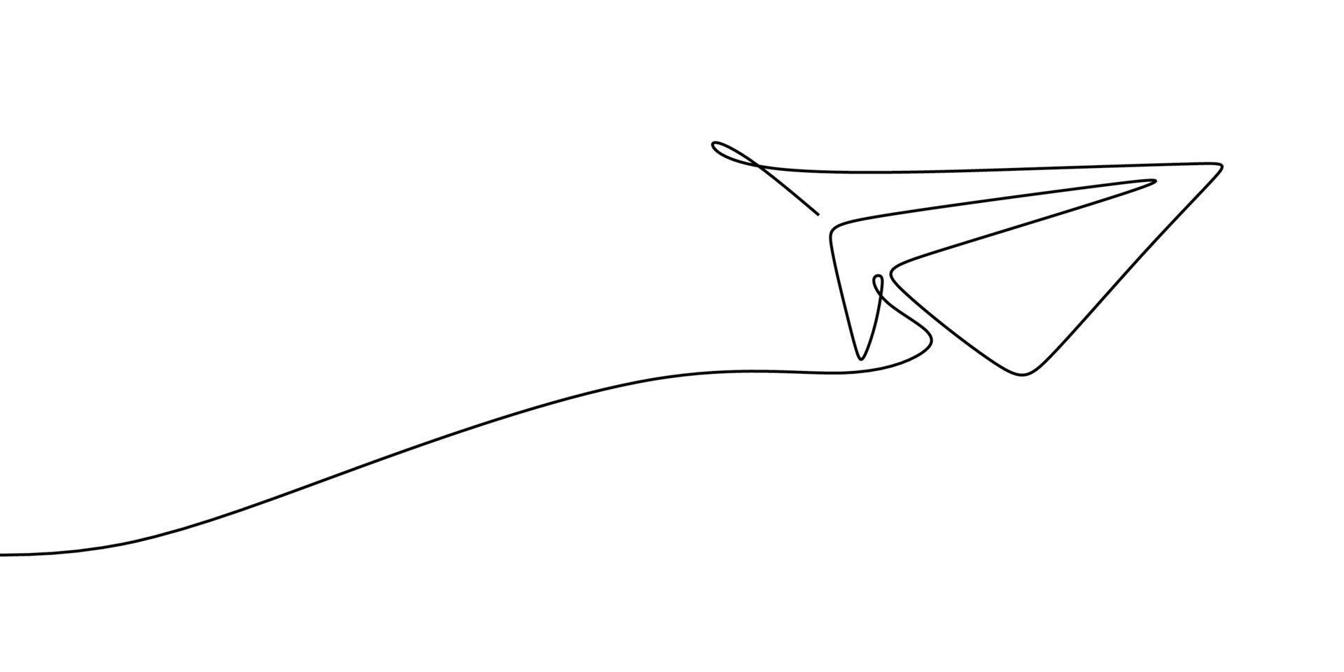 Paper plane drawing vector using continuous single one line art style isolated on white background.