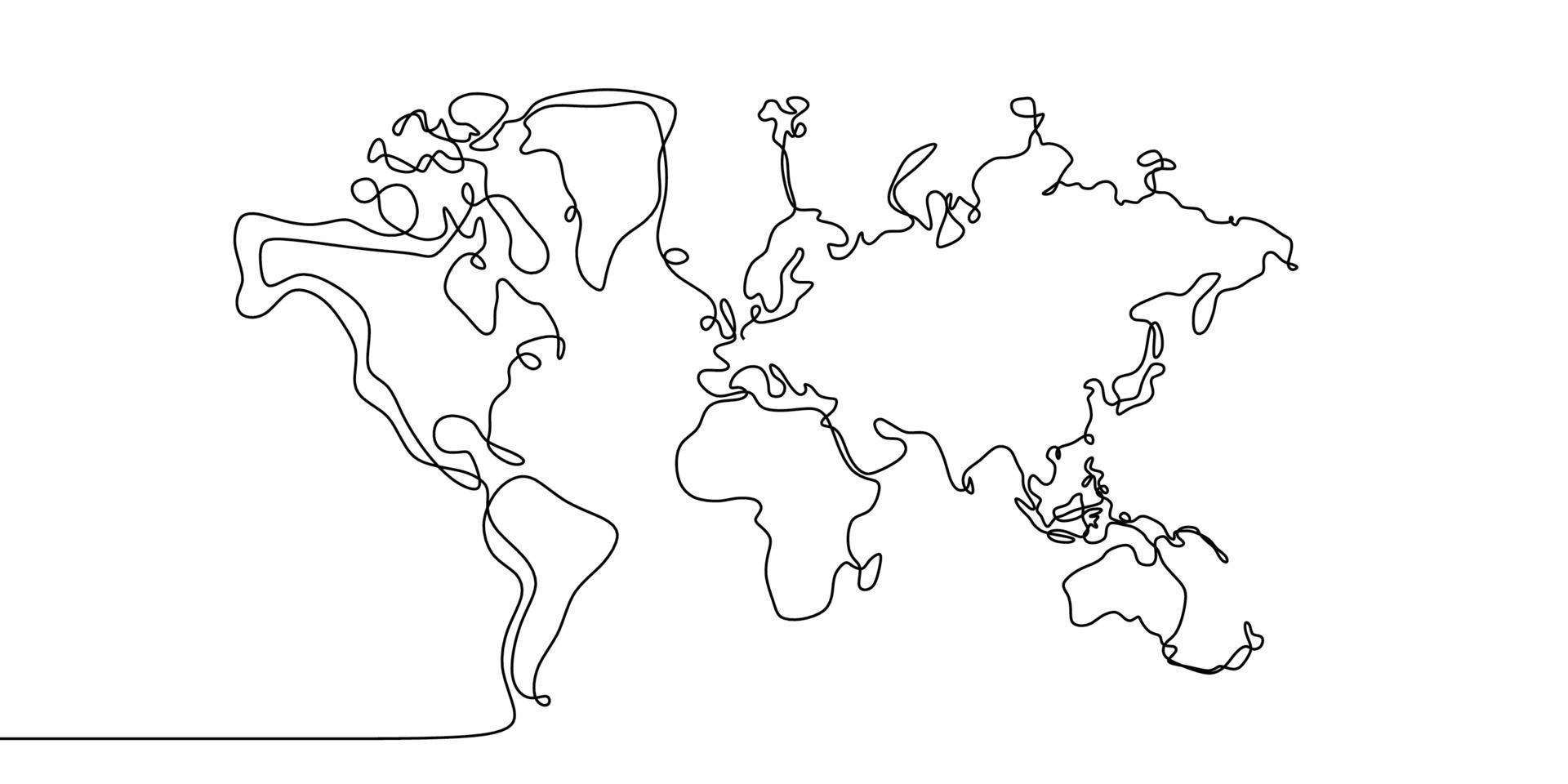 Continuous line drawing of globes earth. Globe similar world map silhouette backdrop for Education, Travel worldwide, info graphics, Science, Web Presentations isolated on white background vector