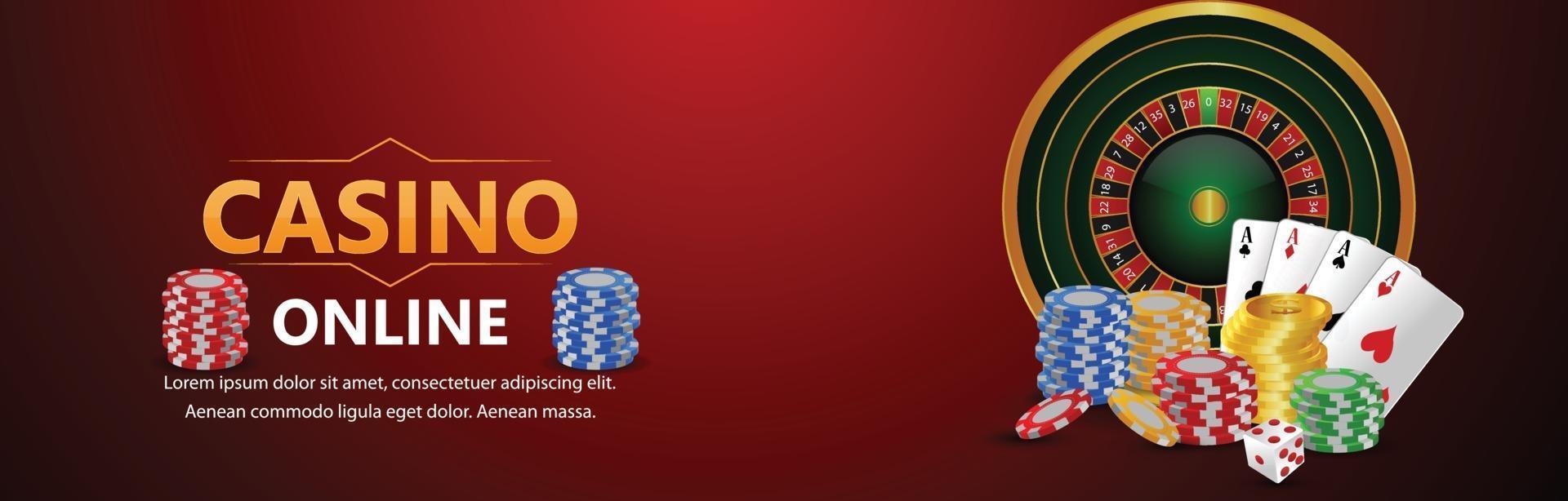 Casino roulette gamling game with playing cards banner vector