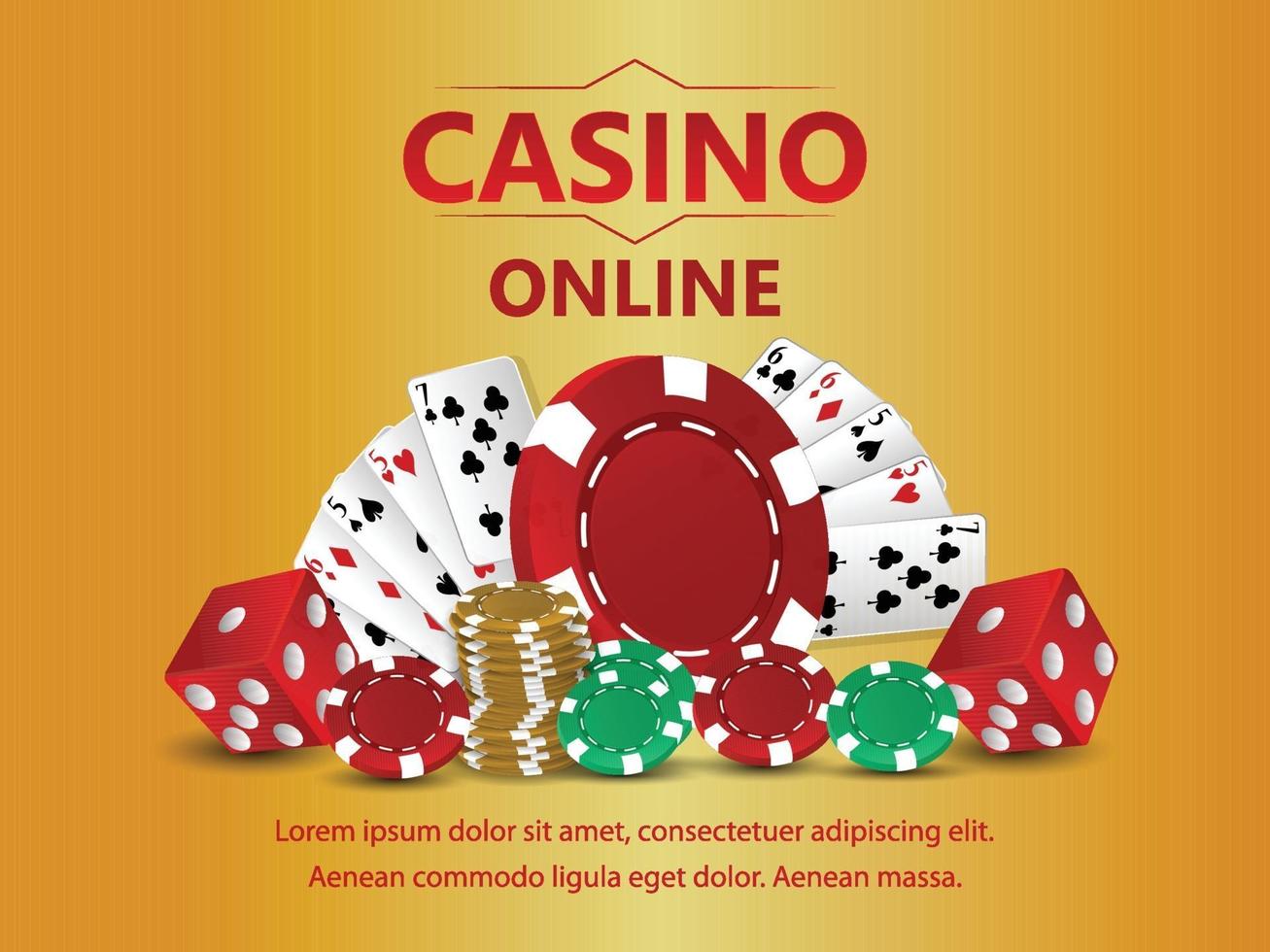 ilustración vectorial de casino con ruleta, fichas de casino y naipes vector