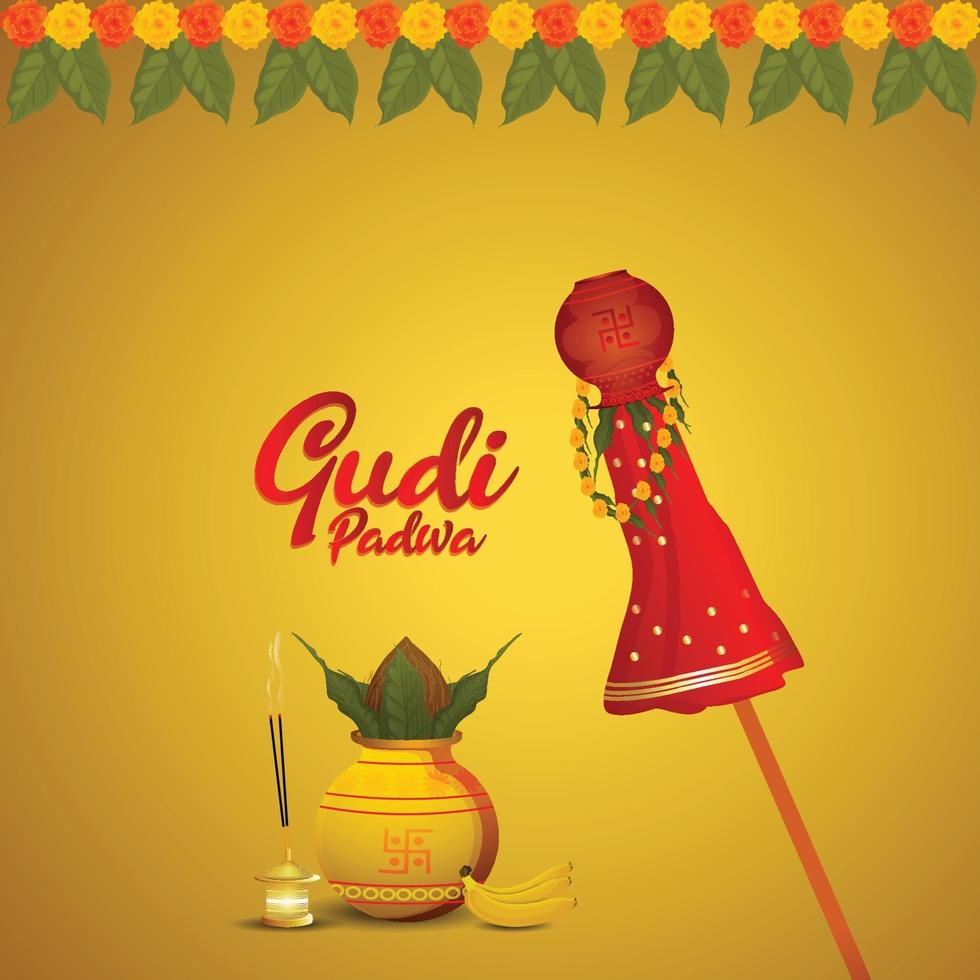 Gudi padwa celebration greeting card and background vector