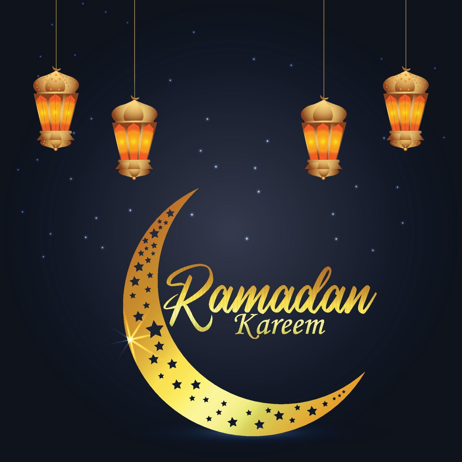 Ramadan kareem with golden lantern and moon 2215198 Vector Art at Vecteezy