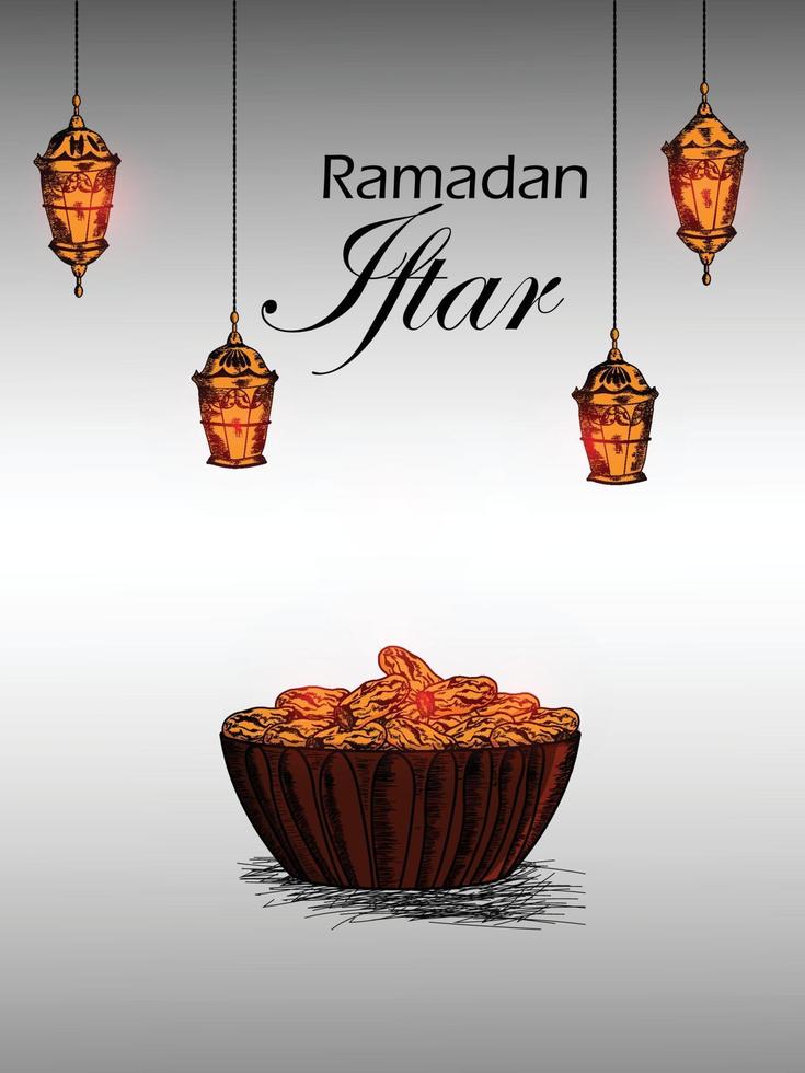 Iftar party or ramadan mubarak background with arabic lantern vector