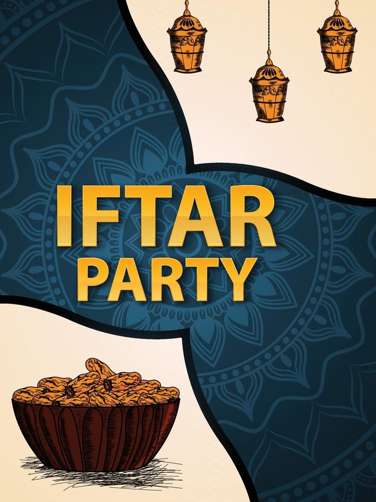 Iftar party invitation with hand draw illustration vector