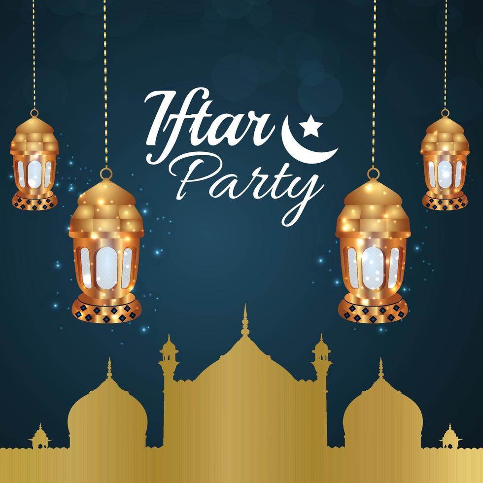 Iftar party celebration with creative arabic golden lantern and moon vector