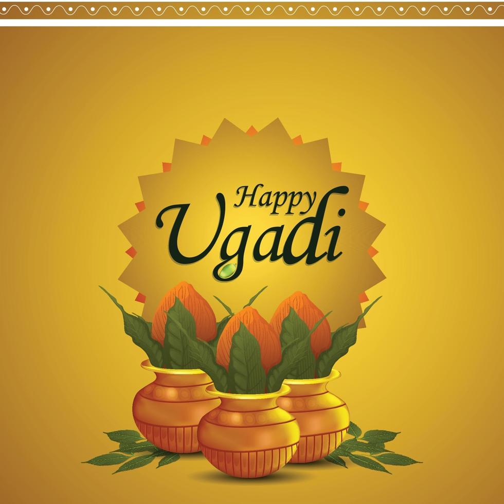 Feliz celebración de ugadi tarjeta de felicitación o antecedentes vector