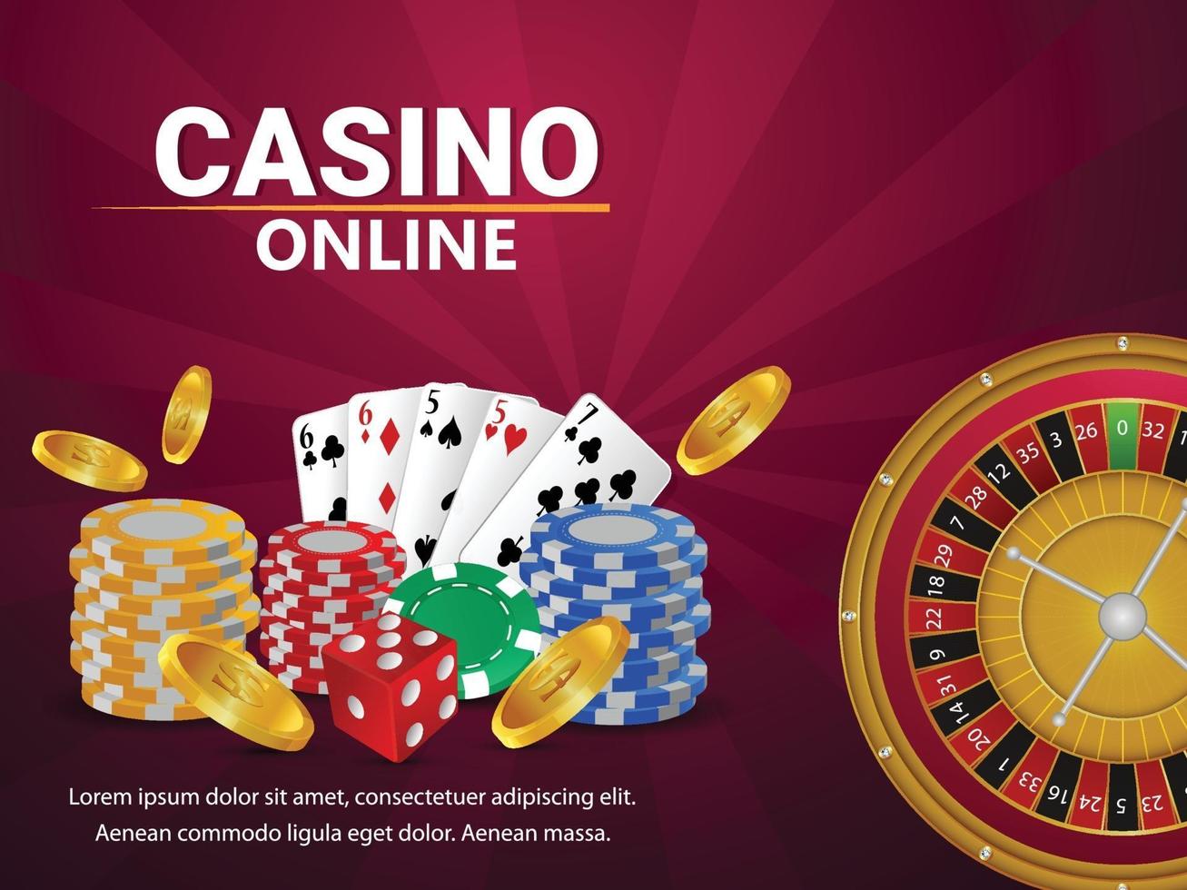 Tarjeta de felicitación del juego de apuestas de casino con naipes y fichas vector