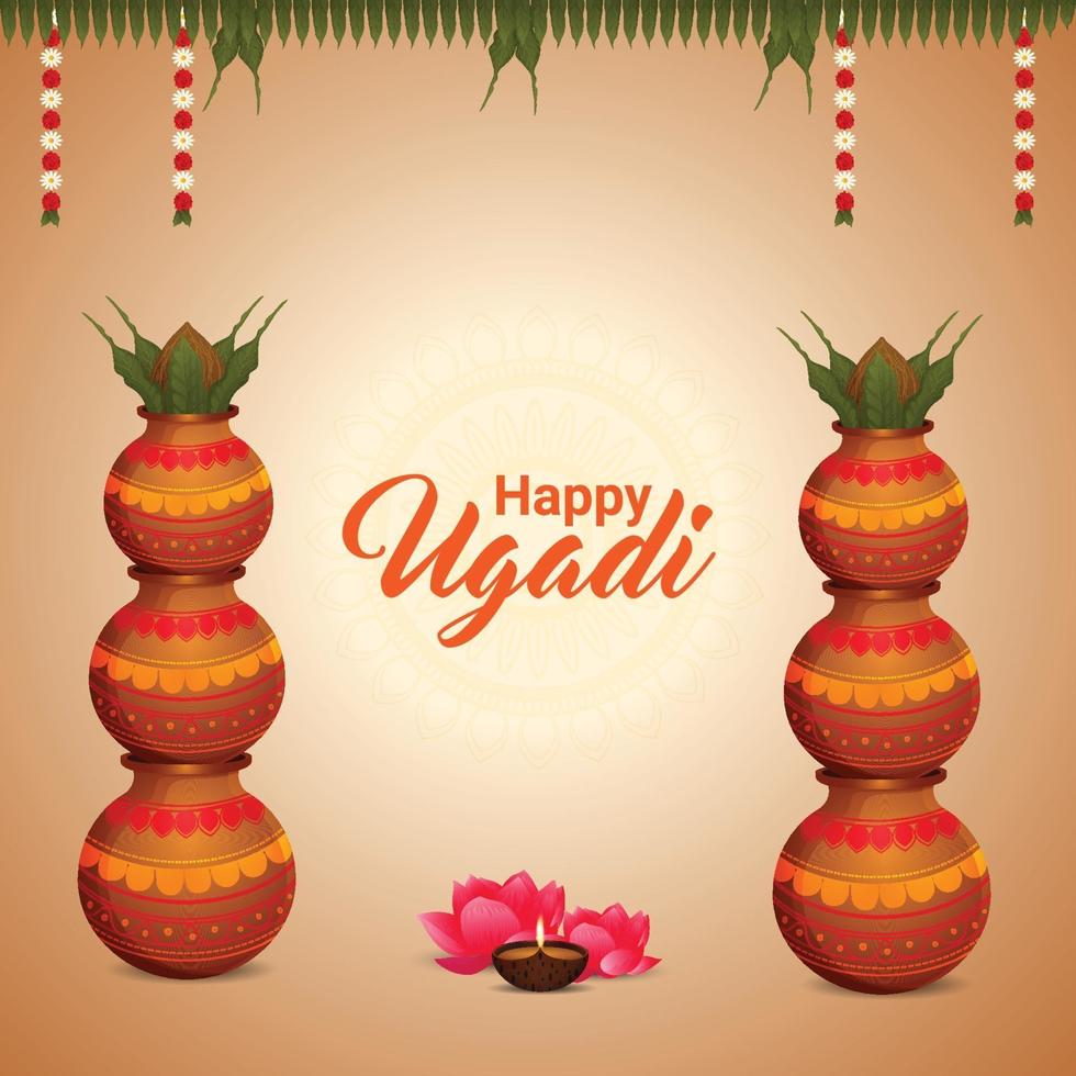 Feliz celebración de ugadi tarjeta de felicitación o antecedentes vector