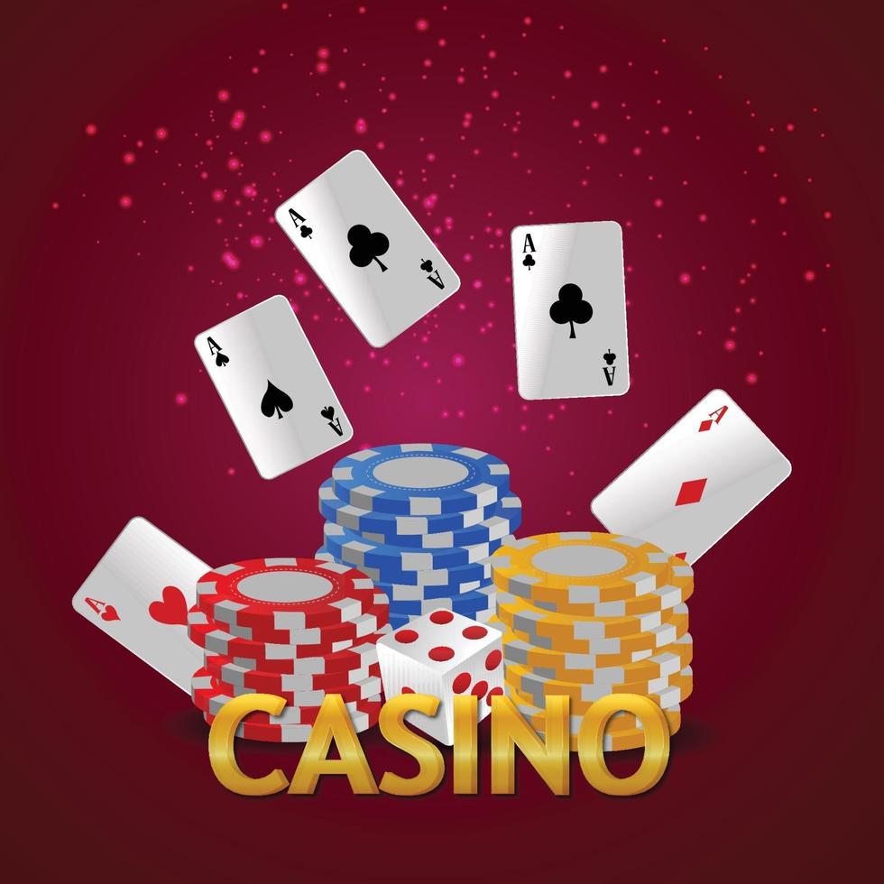 Fondo realista de casino con chip de tarjetas y ranura. vector