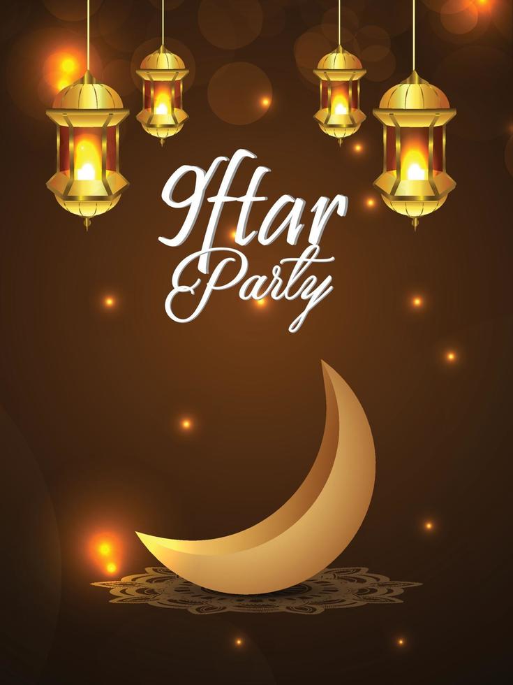 Iftar party invitation background with golden arabic lantern vector